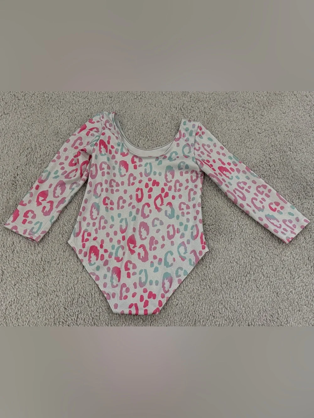 Girls' Long Sleeve Dance Leopard Print One-Piece Leotard- Pink & Black